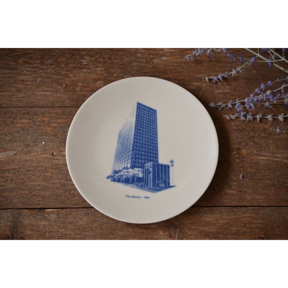 VTG‎ Lenox Collectible Plate The Marine Plaza 1983 / architecture blue white